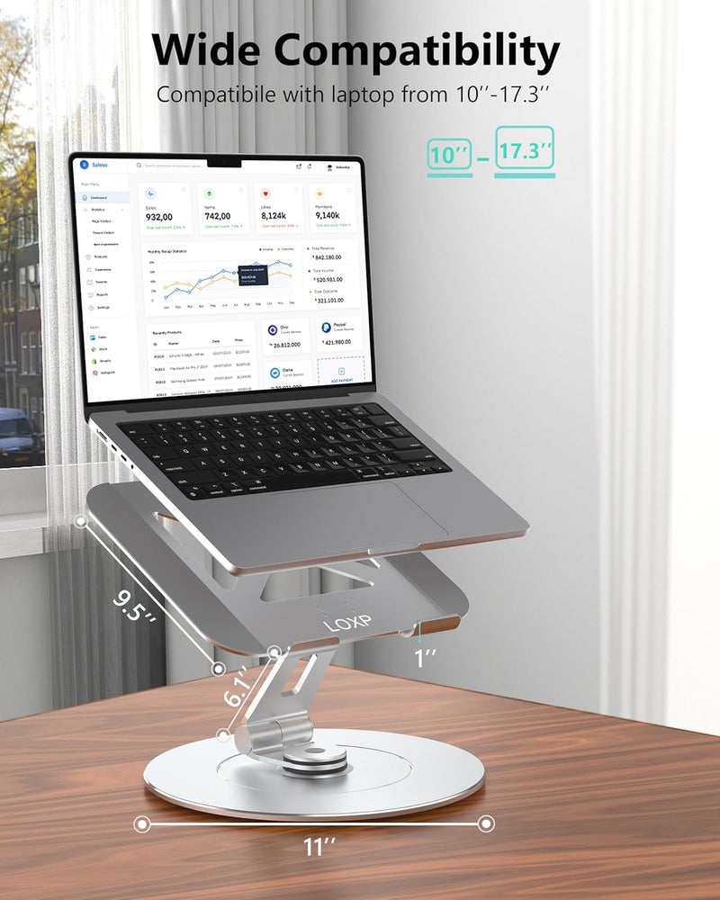 LOXP High-End Laptop Stand for Desk with 360 Rotating Base, Ergonomic Protable Laptop Riser for Collaborative Work, Aluinum Computer Notebook Stand Holder for MacBook Air Pro, Dell, XPS, HP up to 17 Inches - Image 4